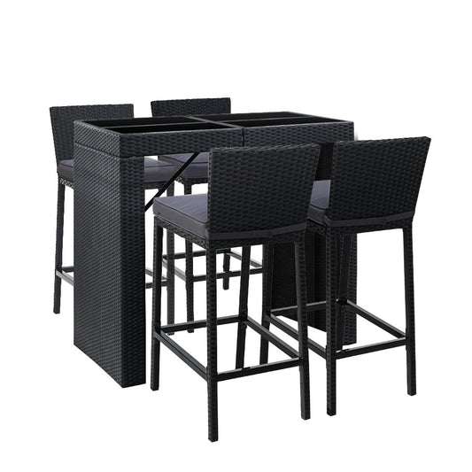 Gardeon 5-Piece Outdoor Bar Set Dining Table Stools Wicker Patio Setting - Cosy Abode