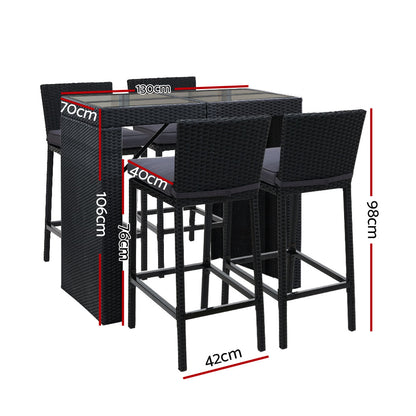 Gardeon 5-Piece Outdoor Bar Set Dining Table Stools Wicker Patio Setting - Cosy Abode