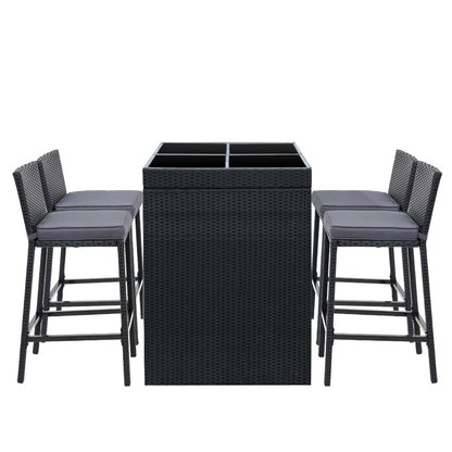 Gardeon 5-Piece Outdoor Bar Set Dining Table Stools Wicker Patio Setting - Cosy Abode