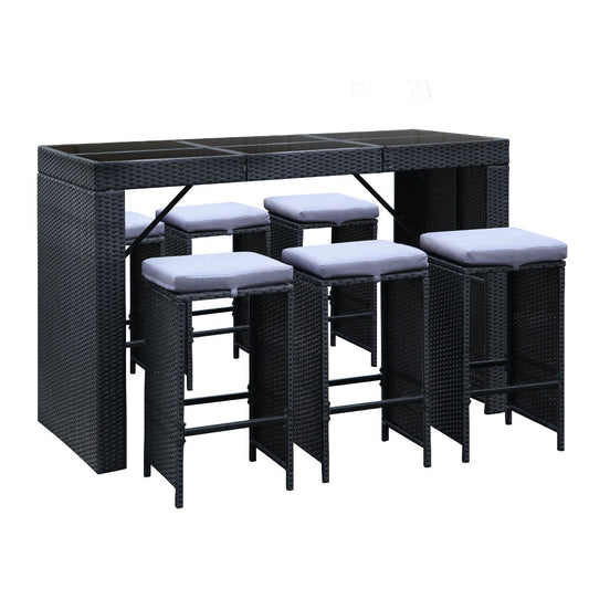 Gardeon 7-Piece Outdoor Bar Set Dining Table Stools Wicker Patio Setting - Cosy Abode