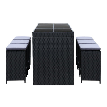 Gardeon 7-Piece Outdoor Bar Set Dining Table Stools Wicker Patio Setting - Cosy Abode