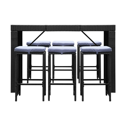 Gardeon 7-Piece Outdoor Bar Set Dining Table Stools Wicker Patio Setting - Cosy Abode
