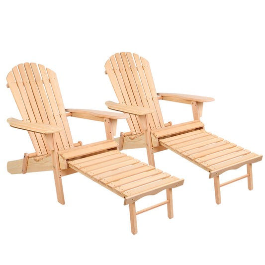 Gardeon 3PC Adirondack Outdoor Wooden Sun Lounge Set - Natural Wood - Cosy Abode