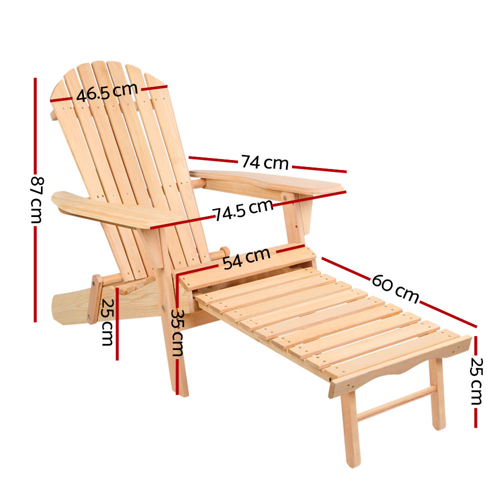 Gardeon 3PC Adirondack Outdoor Wooden Sun Lounge Set - Natural Wood - Cosy Abode