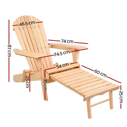 Gardeon 3PC Adirondack Outdoor Wooden Sun Lounge Set - Natural Wood - Cosy Abode