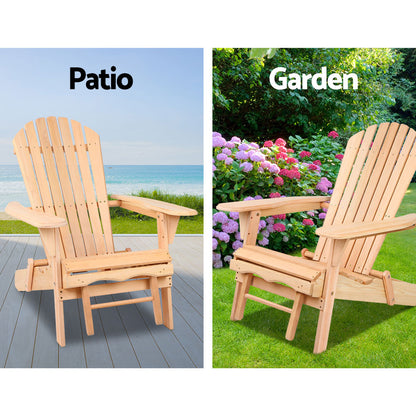 Gardeon 3PC Adirondack Outdoor Wooden Sun Lounge Set - Natural Wood - Cosy Abode