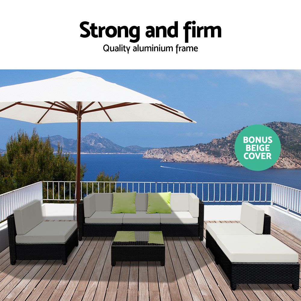 Gardeon 7-Piece Outdoor Sofa Set Wicker Couch Lounge Setting Seat Cover - Cosy Abode