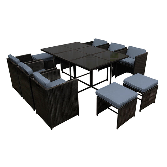 Gardeon Outdoor Dining Set 11 Piece Wicker Table Chairs Setting Black - Cosy Abode