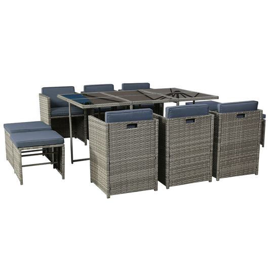 Gardeon Outdoor Dining Set 11 Piece Wicker Table Chairs Setting Grey - Cosy Abode
