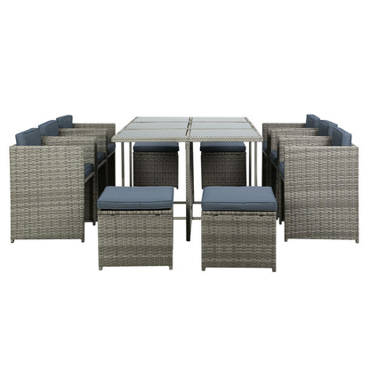 Gardeon Outdoor Dining Set 11 Piece Wicker Table Chairs Setting Grey - Cosy Abode