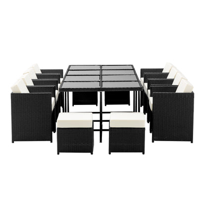 Gardeon Outdoor Dining Set 13 Piece Wicker Table Chairs Setting Black - Cosy Abode