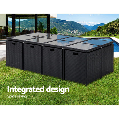 Gardeon Outdoor Dining Set 13 Piece Wicker Table Chairs Setting Black - Cosy Abode