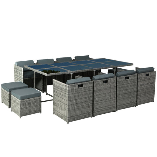 Gardeon Outdoor Dining Set 13 Piece Wicker Table Chairs Setting Grey - Cosy Abode