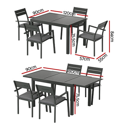 Gardeon Outdoor Dining Set 5 Piece Aluminum Extendable Table Setting Black - Cosy Abode