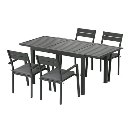 Gardeon Outdoor Dining Set 5 Piece Aluminum Extendable Table Setting Black - Cosy Abode