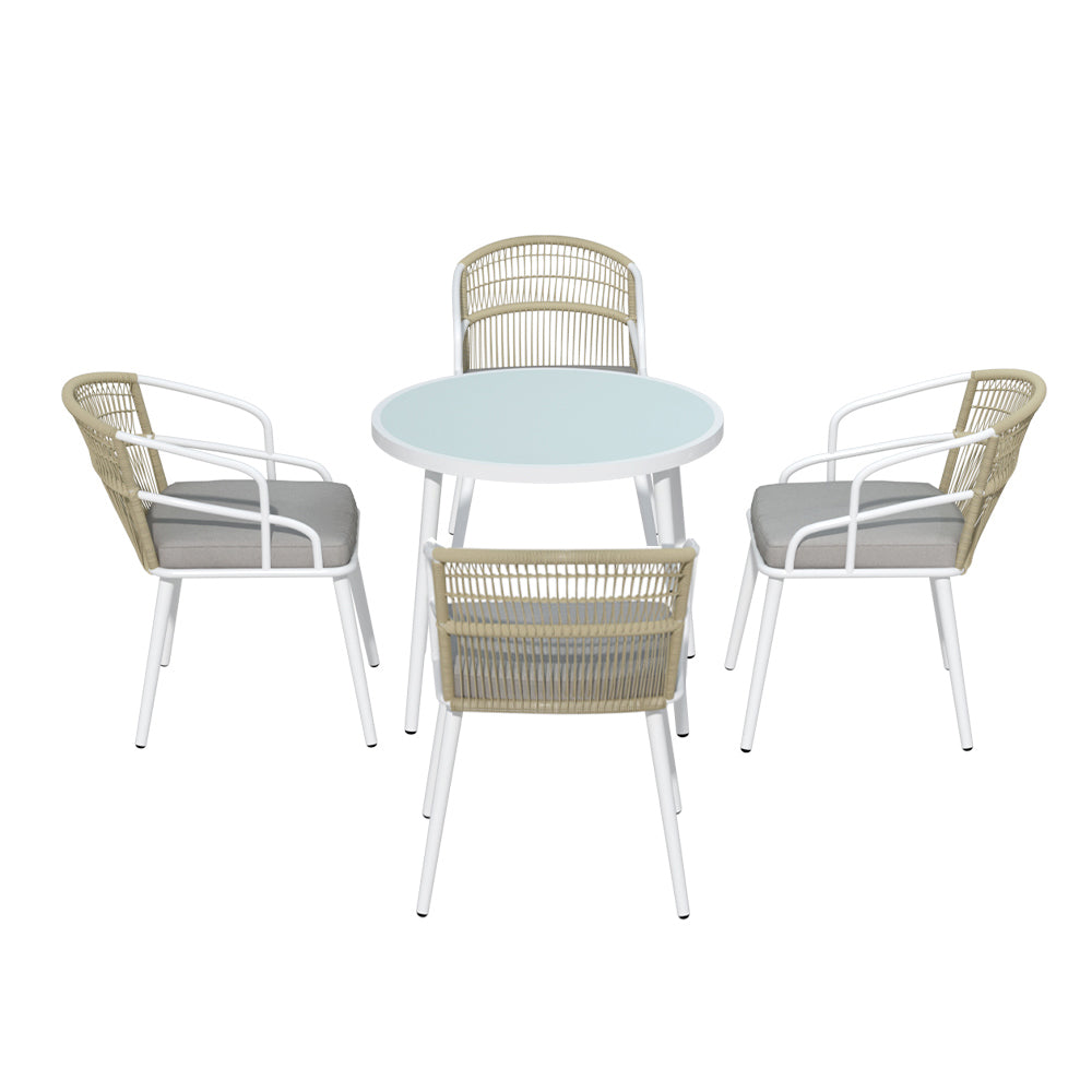 Gardeon Outdoor Dining Set 5 Piece Aluminum Table Chairs Setting White - Cosy Abode