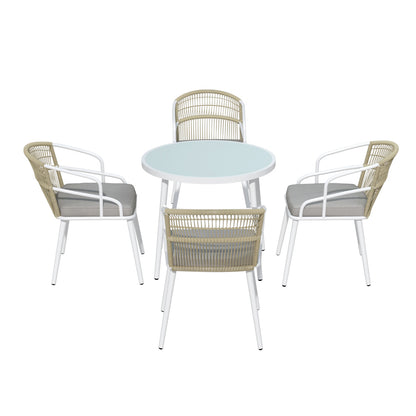 Gardeon Outdoor Dining Set 5 Piece Aluminum Table Chairs Setting White - Cosy Abode