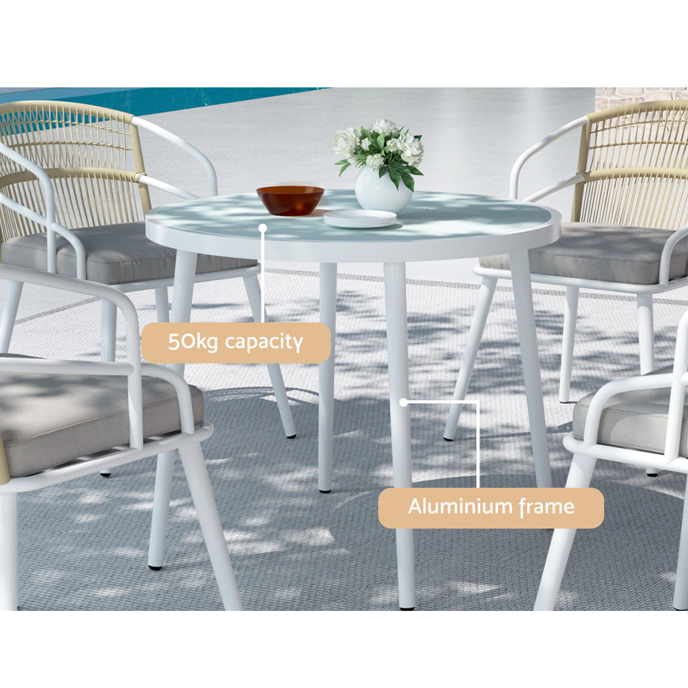 Gardeon Outdoor Dining Set 5 Piece Aluminum Table Chairs Setting White - Cosy Abode