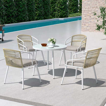Gardeon Outdoor Dining Set 5 Piece Aluminum Table Chairs Setting White - Cosy Abode
