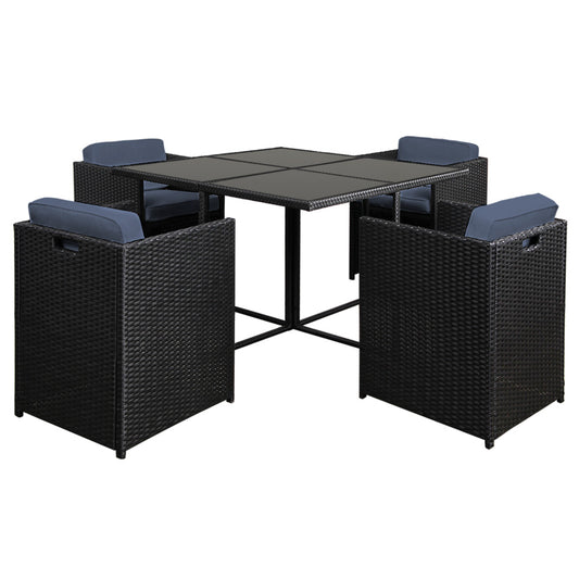 Gardeon Outdoor Dining Set 5 Piece Wicker Table Chairs Setting Black - Cosy Abode