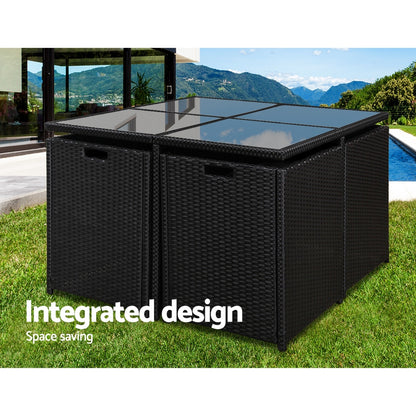 Gardeon Outdoor Dining Set 5 Piece Wicker Table Chairs Setting Black - Cosy Abode