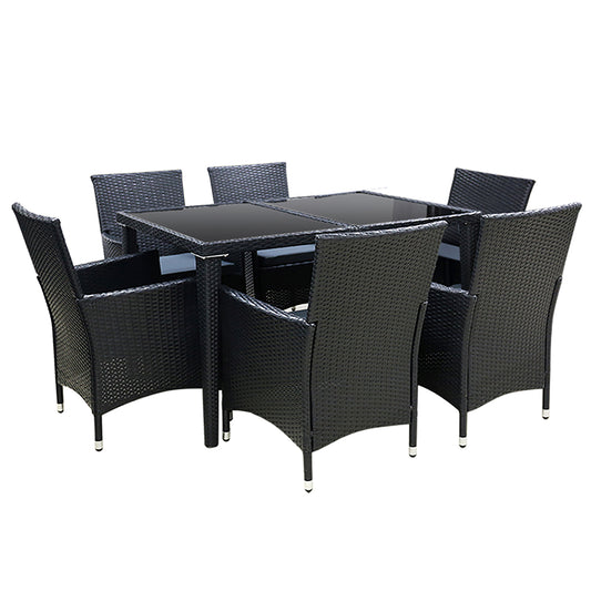 Gardeon Outdoor Dining Set 7 Piece Wicker Lounge Setting Black - Cosy Abode