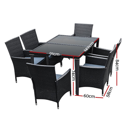 Gardeon Outdoor Dining Set 7 Piece Wicker Lounge Setting Black - Cosy Abode
