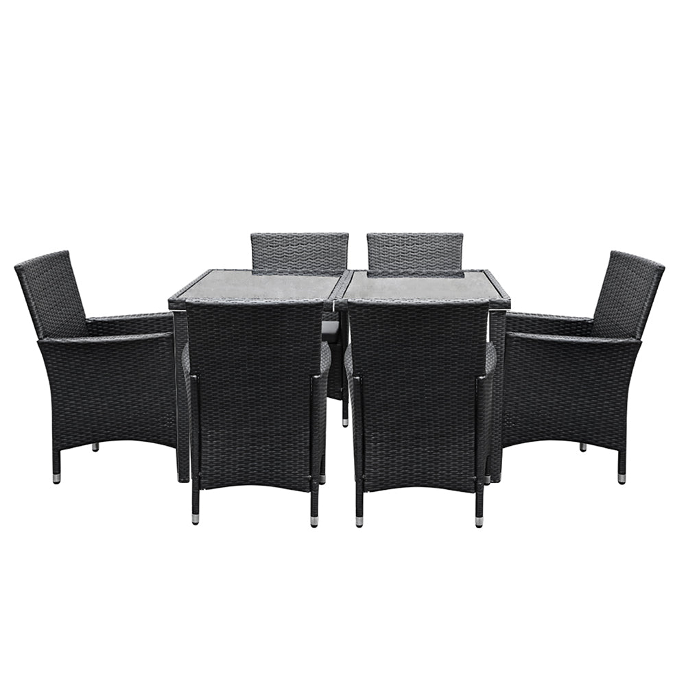Gardeon Outdoor Dining Set 7 Piece Wicker Lounge Setting Black - Cosy Abode