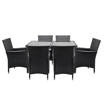 Gardeon Outdoor Dining Set 7 Piece Wicker Lounge Setting Black - Cosy Abode