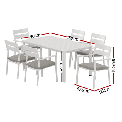Gardeon Outdoor Dining Set 7 Piece Aluminum Table Chairs Setting White - Cosy Abode