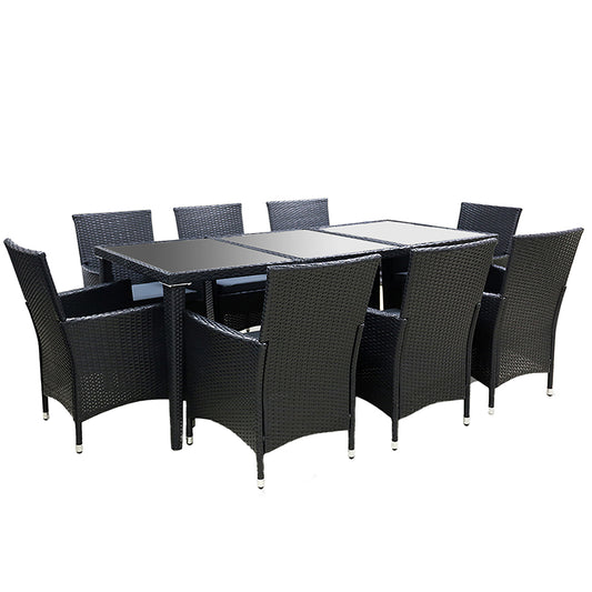 Gardeon Outdoor Dining Set 9 Piece Wicker Lounge Setting Black - Cosy Abode