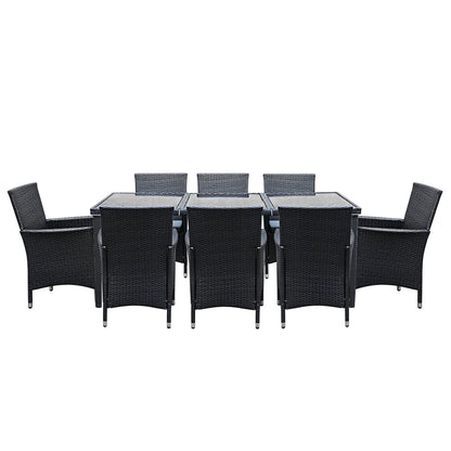 Gardeon Outdoor Dining Set 9 Piece Wicker Lounge Setting Black - Cosy Abode