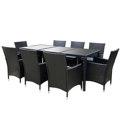 Gardeon Outdoor Dining Set 9 Piece Wicker Lounge Setting Black - Cosy Abode