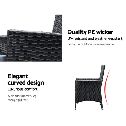 Gardeon Outdoor Dining Set 9 Piece Wicker Lounge Setting Black - Cosy Abode