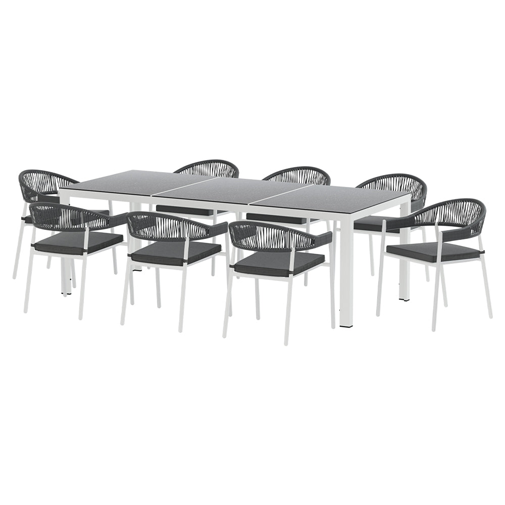 Gardeon Outdoor Dining Set 9 Piece Steel Table Chairs Setting White - Cosy Abode