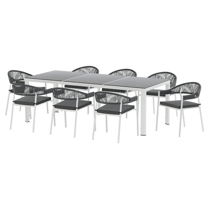 Gardeon Outdoor Dining Set 9 Piece Steel Table Chairs Setting White - Cosy Abode
