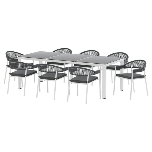 Gardeon Outdoor Dining Set 9 Piece Steel Table Chairs Setting White - Cosy Abode