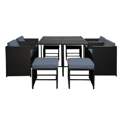 Gardeon Outdoor Dining Set 9 Piece Wicker Table Chairs Setting Black - Cosy Abode