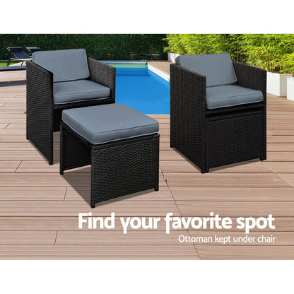 Gardeon Outdoor Dining Set 9 Piece Wicker Table Chairs Setting Black - Cosy Abode