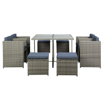 Gardeon Outdoor Dining Set 9 Piece Wicker Table Chairs Setting Grey - Cosy Abode