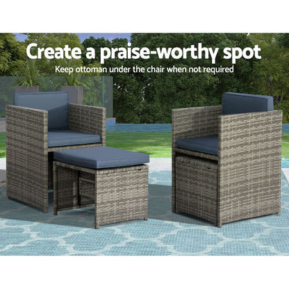 Gardeon Outdoor Dining Set 9 Piece Wicker Table Chairs Setting Grey - Cosy Abode