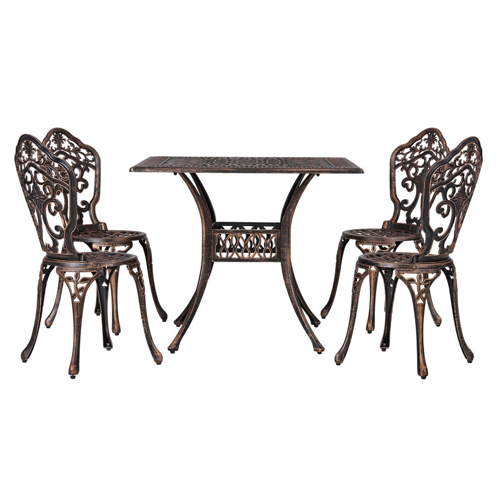 Gardeon Outdoor Dining Set 5 Piece Chairs Table Cast Aluminum Patio Brown - Cosy Abode