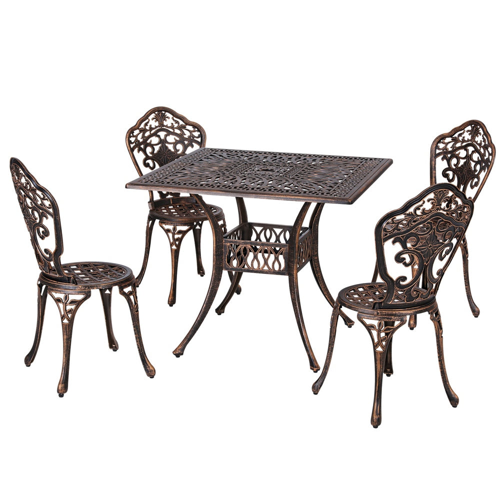 Gardeon Outdoor Dining Set 5 Piece Chairs Table Cast Aluminum Patio Brown - Cosy Abode