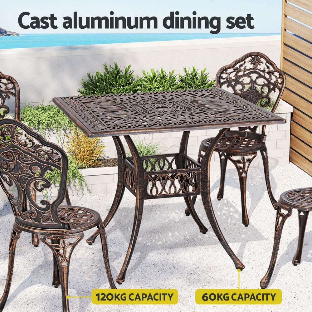 Gardeon Outdoor Dining Set 5 Piece Chairs Table Cast Aluminum Patio Brown - Cosy Abode
