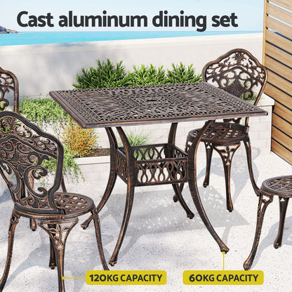 Gardeon Outdoor Dining Set 5 Piece Chairs Table Cast Aluminum Patio Brown - Cosy Abode