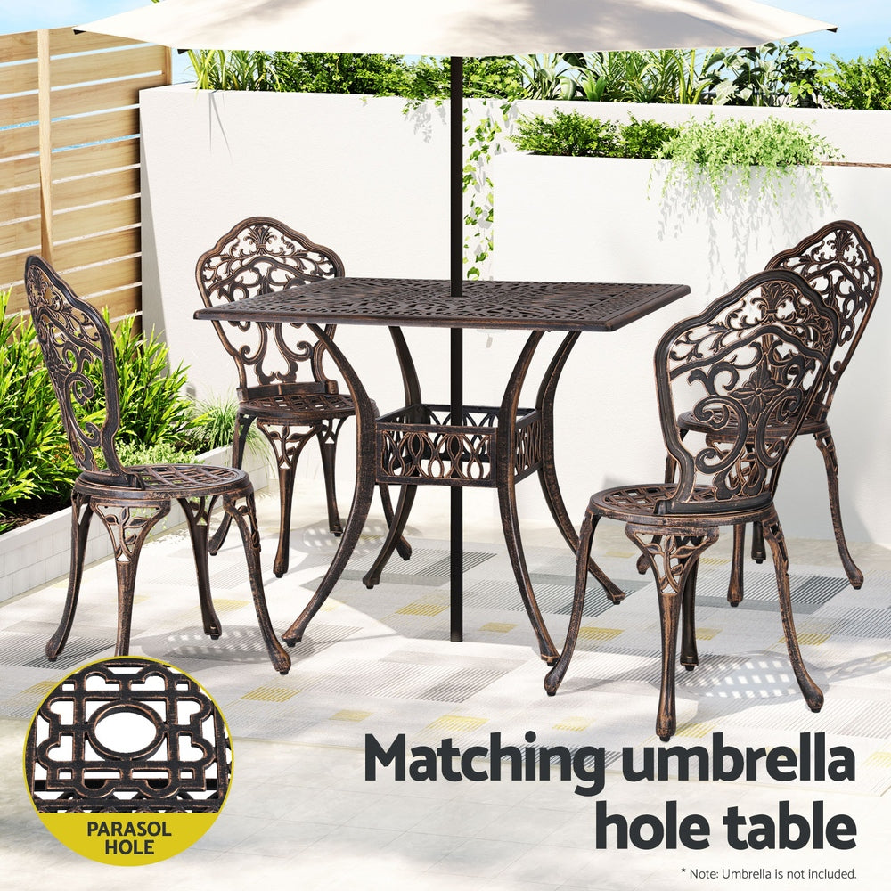 Gardeon Outdoor Dining Set 5 Piece Chairs Table Cast Aluminum Patio Brown - Cosy Abode