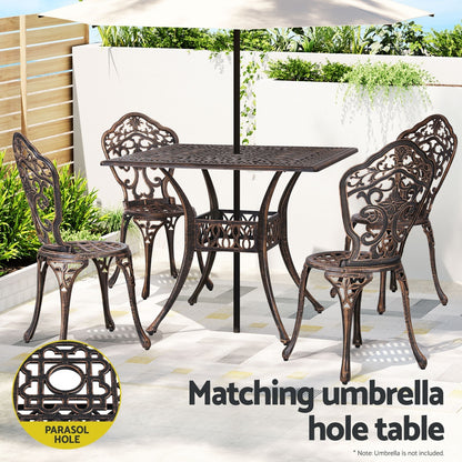 Gardeon Outdoor Dining Set 5 Piece Chairs Table Cast Aluminum Patio Brown - Cosy Abode