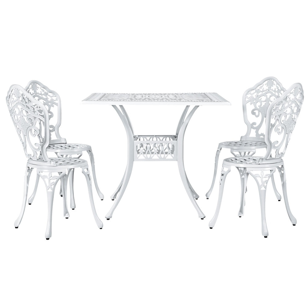 Gardeon Outdoor Dining Set 5 Piece Chairs Table Cast Aluminum Patio White - Cosy Abode