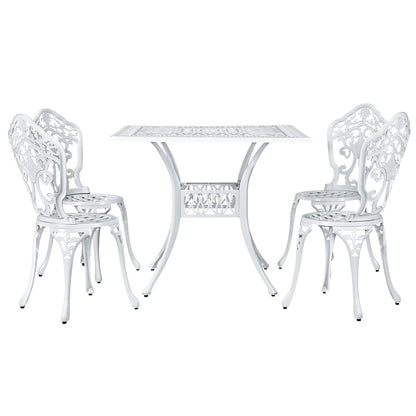 Gardeon Outdoor Dining Set 5 Piece Chairs Table Cast Aluminum Patio White - Cosy Abode