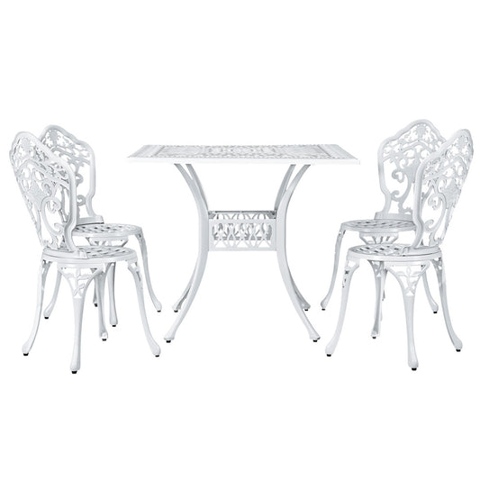 Gardeon Outdoor Dining Set 5 Piece Chairs Table Cast Aluminum Patio White - Cosy Abode